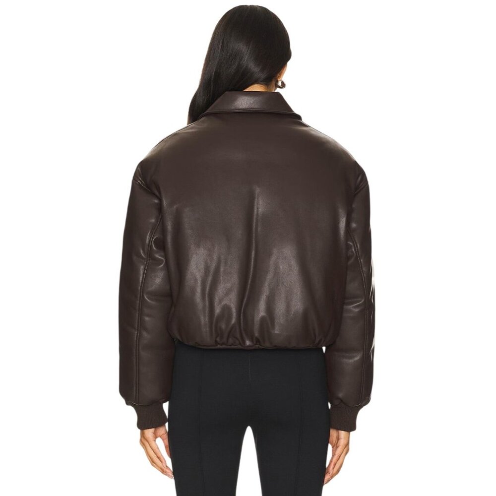 superdown Sanja Faux Leather Jacket in Brown Small Womens Vegan Coat - Picture 4 of 9